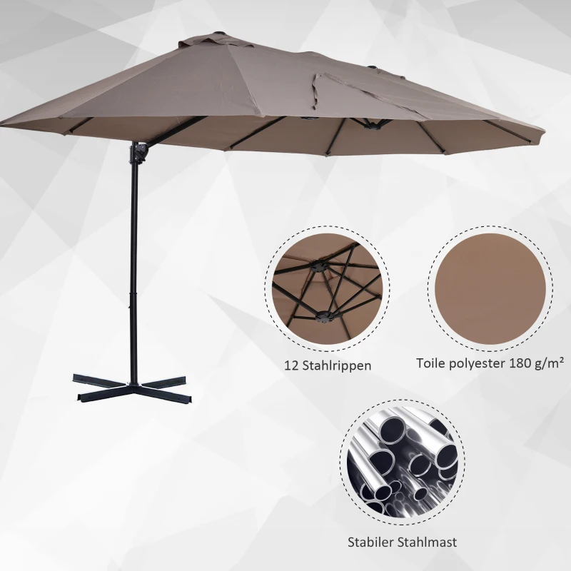 Outsunny parasol met zwengel dubbele parasol tuinparasol zonwering metaal bruin