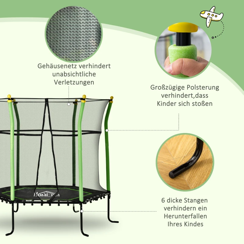 HOMCOM 5.3FT trampoline tuintrampoline kinderen met veiligheidsnet groen