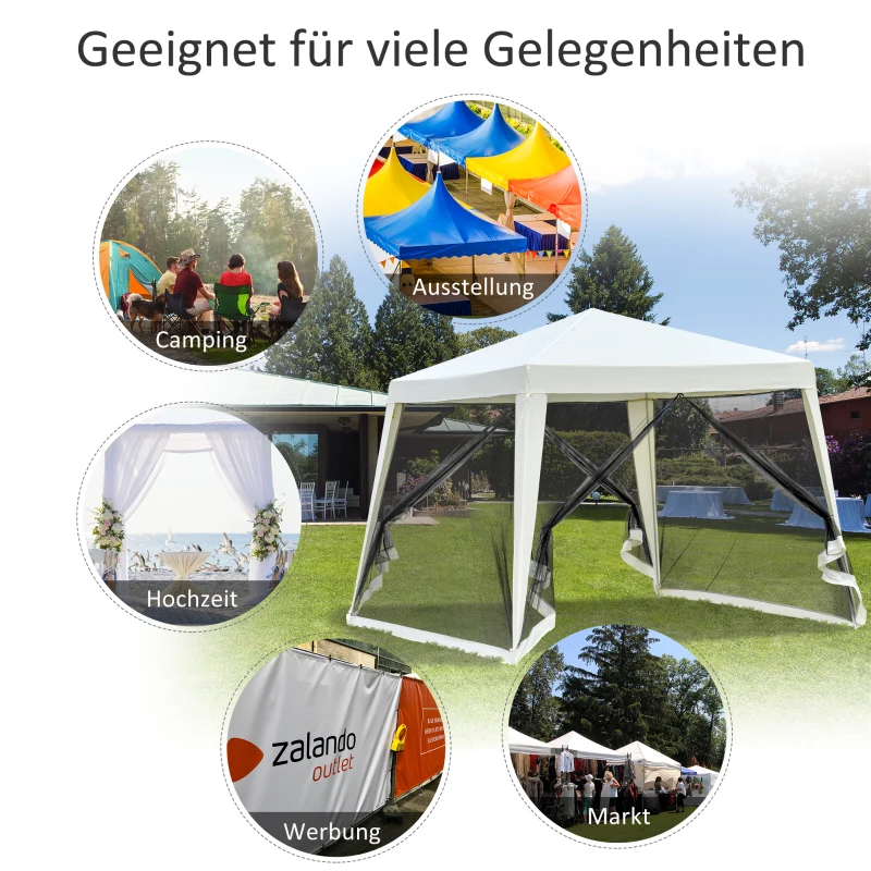 Outsunny Tuinpaviljoen paviljoen partytent tuintent met muggengaas beige 3 x 3 m