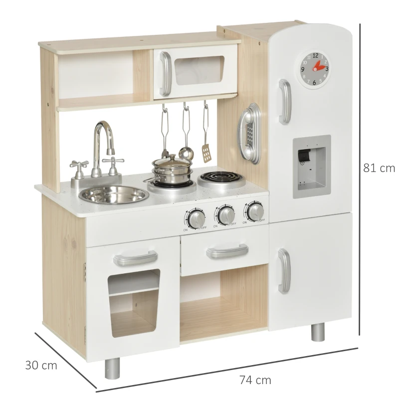 HOMCOM conjunto de brinquedo de cozinha para crianças acima de 3 anos inclui acessorios  74x30x81cm Branco