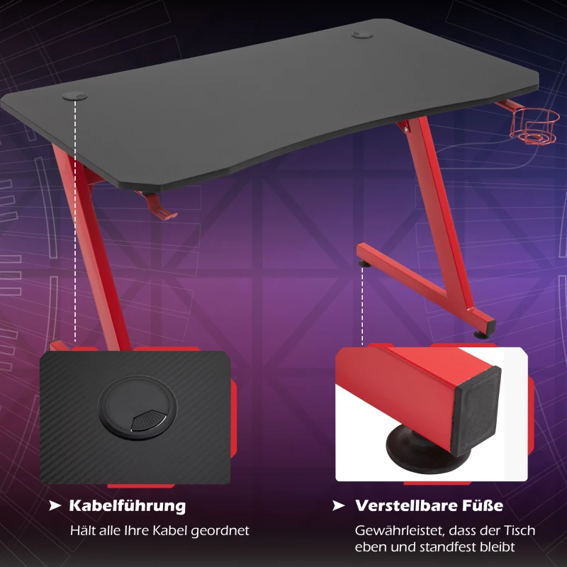 HOMCOM® Gaming Tisch Schreibtisch Z-förmige Computertisch PC tisch mit Getränkehalterung
