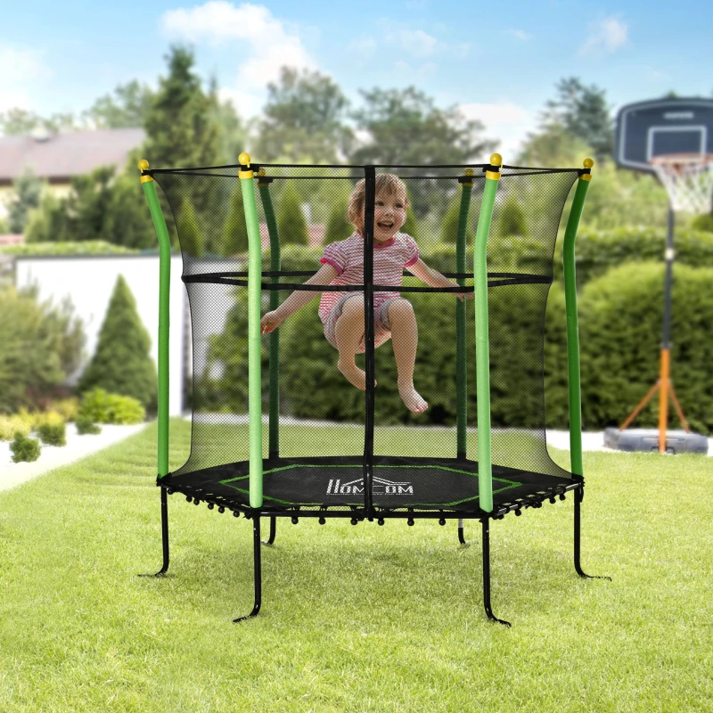 HOMCOM 5.3FT trampoline tuintrampoline kinderen met veiligheidsnet groen