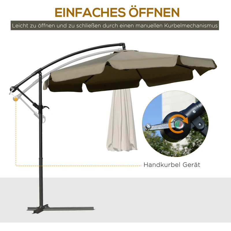 Outsunny Überhängender Gartenschirm, Kaffee, Φ2.65 x 2,45 m