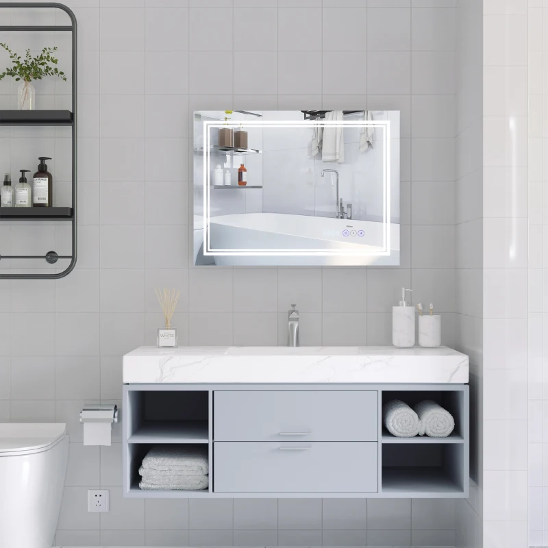 kleankin badkamerspiegel met led-verlichting Bluetooth en tijdweergave badkamerspiegel 6000-6500K wandspiegel touch schakelaar aluminium zilver 80 x 60 cm