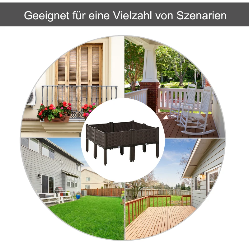 Outsunny verhoogd bed 4-delige plantenbak met drainagegaten rotan look bloembak DIY bruin 40 x 40 x 44 cm