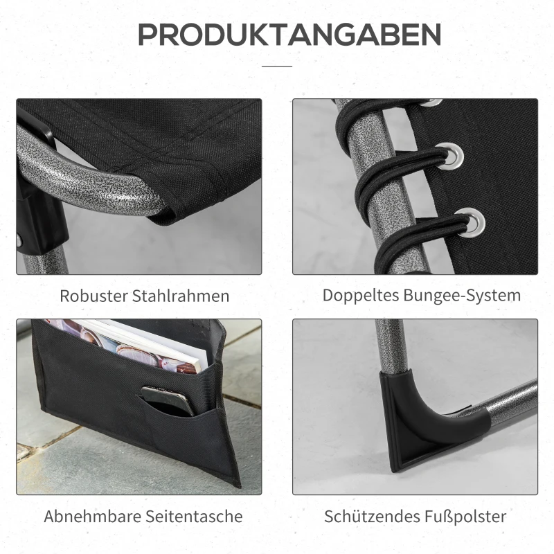 Outsunny opvouwbaar ligbed tuin ligbed met kussen tuin 5-traps verstelbare rugleuning staal Oxford stof zwart 188 x 57 x 30 cm