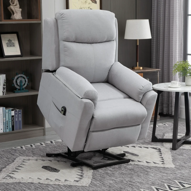 HOMCOM elektrische sta-stoel fauteuil met opstahulp voor senioren relaxfauteuil TV-fauteuil met slaapfunctie en opstahulp TV-fauteuil ligfunctie linnen touch grijs 83 x 89 x 102 cm
