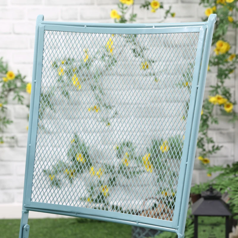 Outsunny tuinzitgroep 3-delige bistroset set 1 tafel + 2 klapstoelen voor terrasbalkon metaal blauw