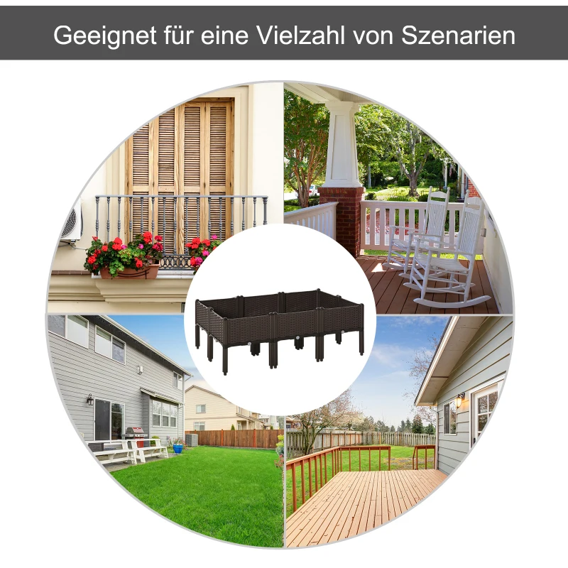 Outsunny verhoogd bed 6-delige plantenbak met drainagegaten rotan look bloembak DIY bruin 40 x 40 x 44 cm