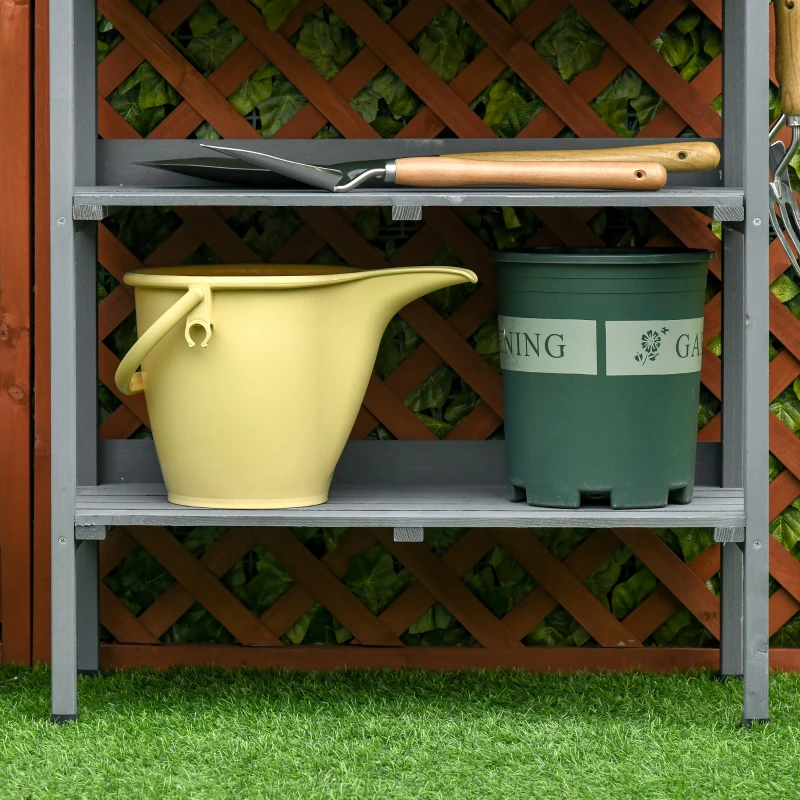 Outsunny planttafel tuintafel bloementafel met metalen werkblad tuinhout grijs 76 x 37 x 89 cm