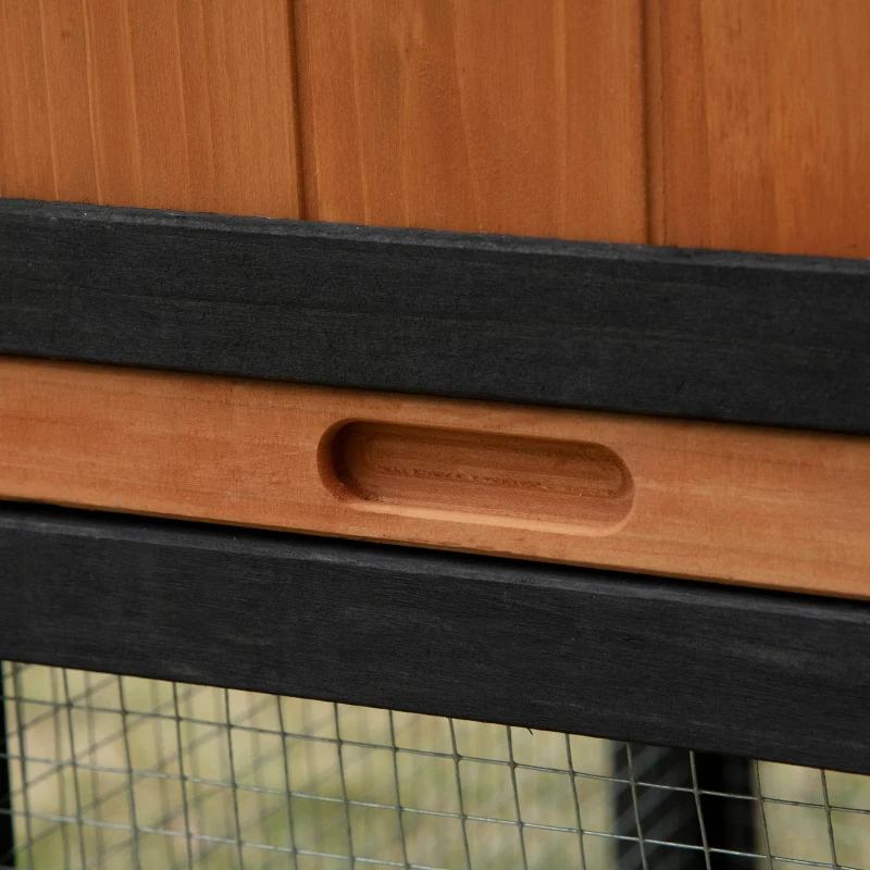 PawHut hok voor kleine dieren Dwergkonijnenkooi Konijnenhok voor kleine dieren met oprit Caviakooi Outdoor Winterklaar caviahok Sparhout Zwart 175,8 x 52 x 85,5 cm