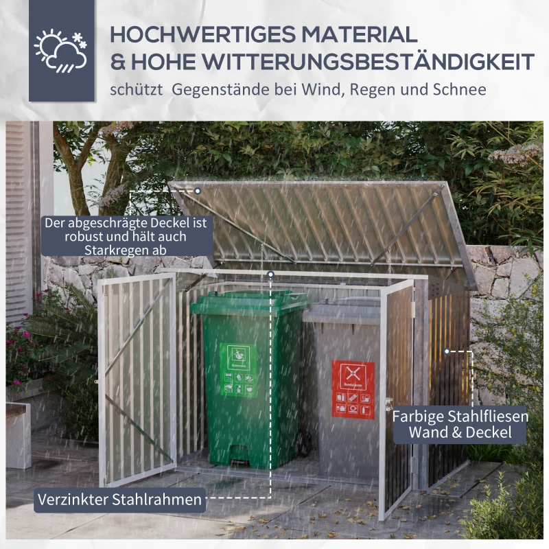 Outsunny vuilnisbak apparaatbox vuilnisbak opberger voor 2 vuilnisbakken afsluitbaar staal zwart 178.5 x 104.5 x 128.5/113 cm