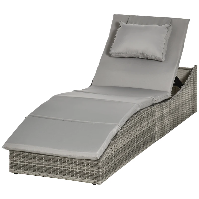 Outsunny ligbed 2-in-1 poly rotan ligbed rotan ligbed tuinmeubel ligbed met stoffering 5 niveaus verstelbaar opvouwbaar lichtgrijs 200 x 60 x 40 cm