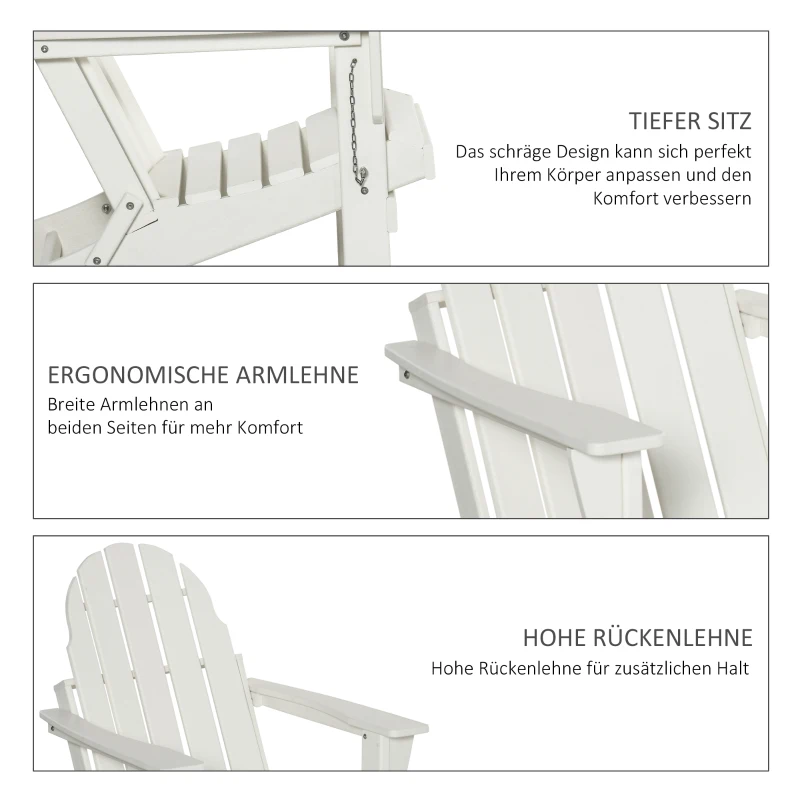 Outsunny Adirondack tuinstoel opvouwbare tuinfauteuil tuinmeubelen balkonstoel wit 75 x 85 x 93 cm