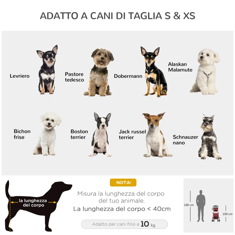 PawHut Passeggino a 2 Livelli per Cani e Gatti Pieghevole con Trasportino Morbido Rimovibile, per 2 Animali di 4kg e 10kg, Rosso