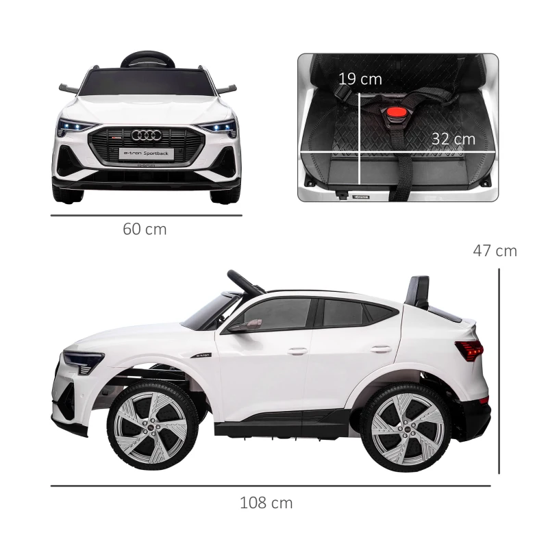 HOMCOM kindervoertuig elektrische auto 3 snelheden auto speelgoed elektrische kinderauto met afstandsbediening banden muziek (MP3/USB/TF) voor kinderen vanaf 3 jaar kunststof metaal wit(m-3)