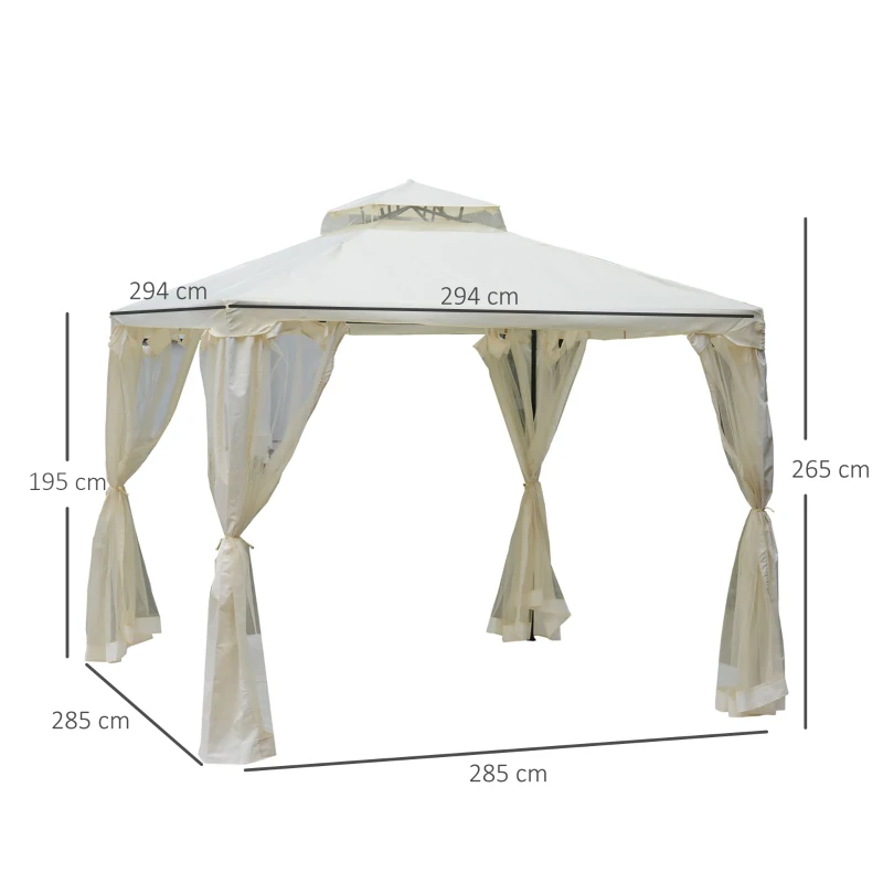 Outsunny tuinpaviljoen gazebo tuintent partytent met 4 x zijwand weerbestendig metaal + polyester crème wit 3 x 3 x 2.6 m