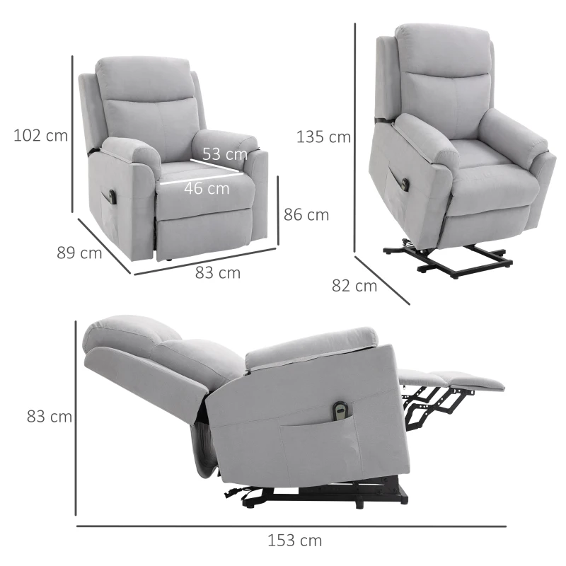 HOMCOM elektrische sta-stoel fauteuil met opstahulp voor senioren relaxfauteuil TV-fauteuil met slaapfunctie en opstahulp TV-fauteuil ligfunctie linnen touch grijs 83 x 89 x 102 cm