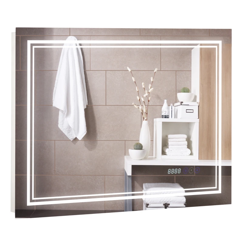 kleankin badkamerspiegel met led-verlichting Bluetooth en tijdweergave badkamerspiegel 6000-6500K wandspiegel touch schakelaar aluminium zilver 80 x 60 cm