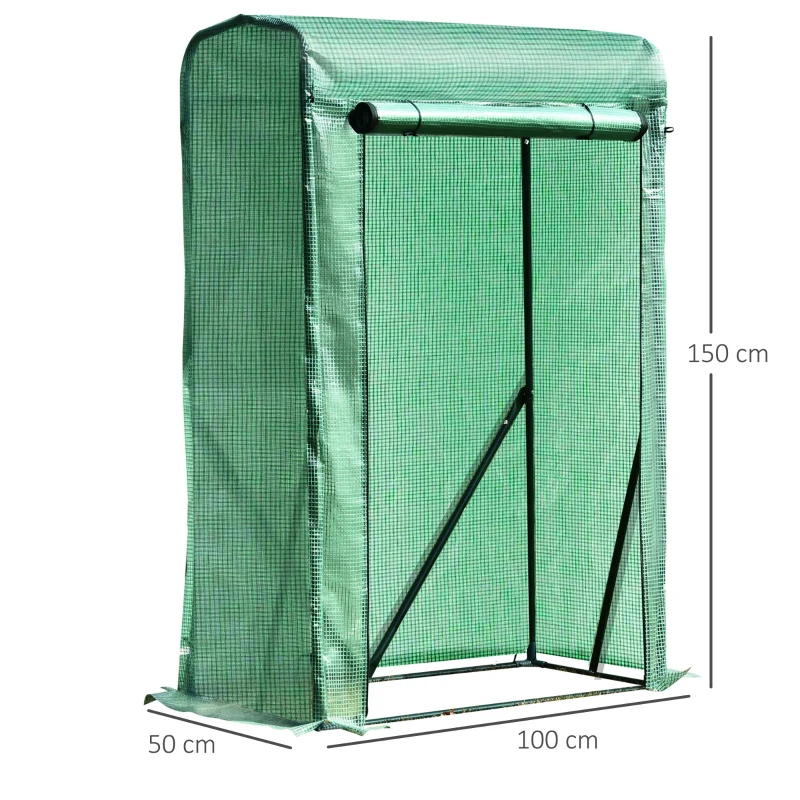 Outsunny Folie Kas Binnenplaats Balkon Mini Draagbare Metalen Frame Warm Tuinhuisje Staal PE Plastic Groen 100x50x150cm