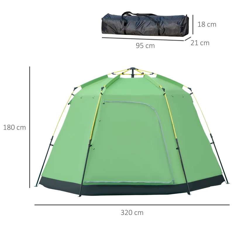 Outsunny Kampeertent 6 Persoons Tent Familietent Koepeltent PU2000mm Gemakkelijk op te zetten voor gezinnen Trekking Festival Staal Glasvezel Groen 320 x 320 x 180 cm
