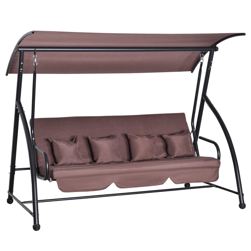 Outsunny Hangbank, 3-zits Schommelbank met 3 Rugkussens, Tuinschommel