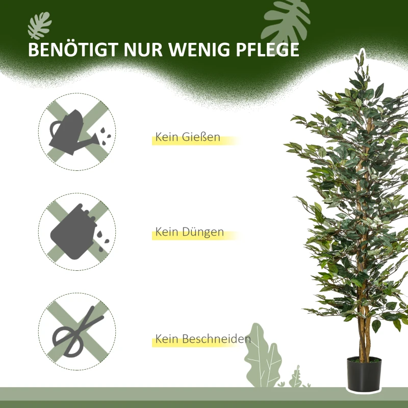 HOMCOM kunstplanten 150 cm kunst ficusboom kunstboom kunstplanten in pot kunstplant kamerplant decoratieve plant kantoorplant Kunststof pot voor binnen en buiten