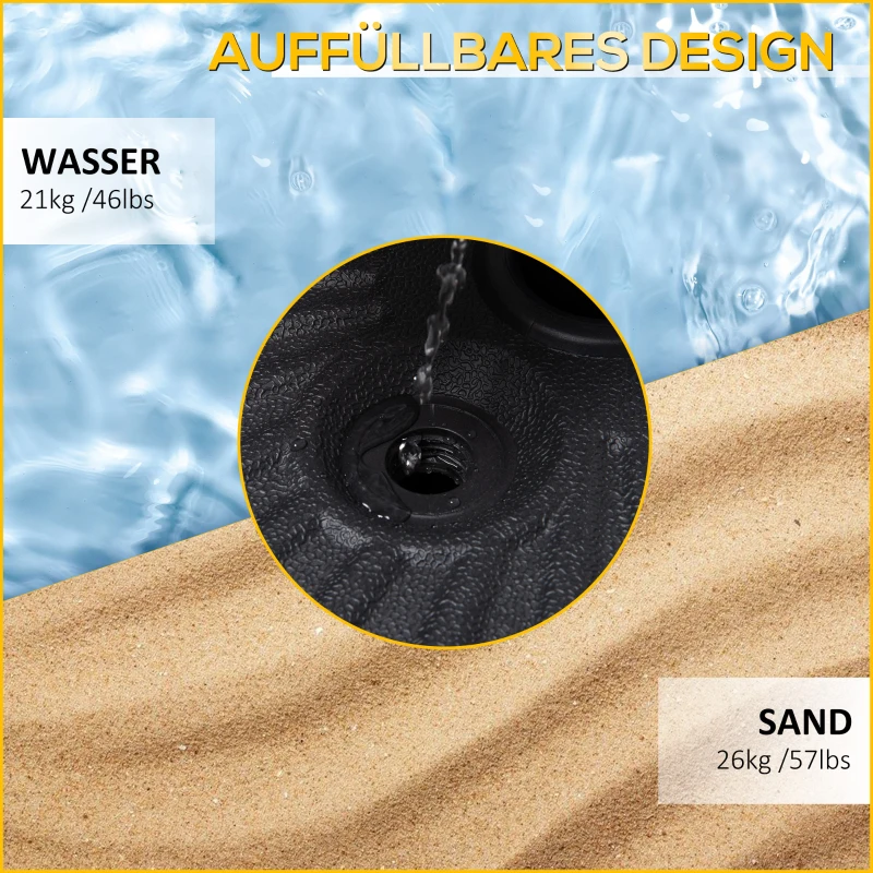 Outsunny Parasolvoet 21-26 kg Parasolstandaard voor Parasol Parasolstokken 38 mm Parasolvoet voor Tuinterras Balkon Cement Zwart Ø51 x 30H cm
