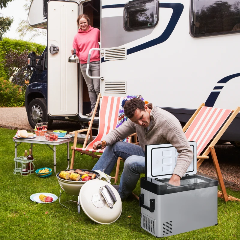 Outsunny Koelbox met stekker 50L LCD Display 2 Modi Compressor voor Auto Reizen en Boot Camper, Grijs en Zwart