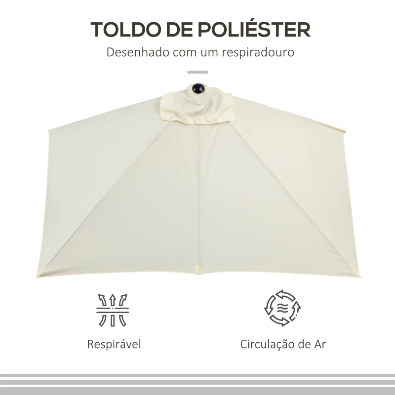 Outsunny Meio Chapéu de Sol 230x130x245 cm Chapéu de Sol para Parede Jardim com Manivela e Vara Metálica Ø38 mm Terraço Varanda Bege