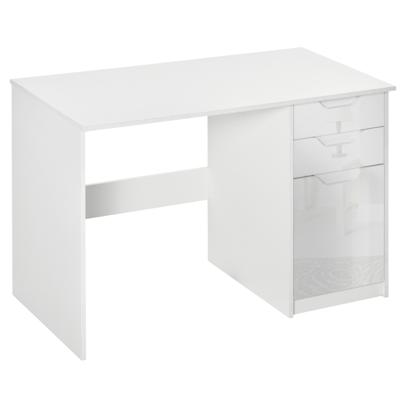 HOMCOM bureau computer tafel met 2 lades kast werktafel bureau tafel groot tafelblad hoogglans wit 120 x 60 x 76 cm