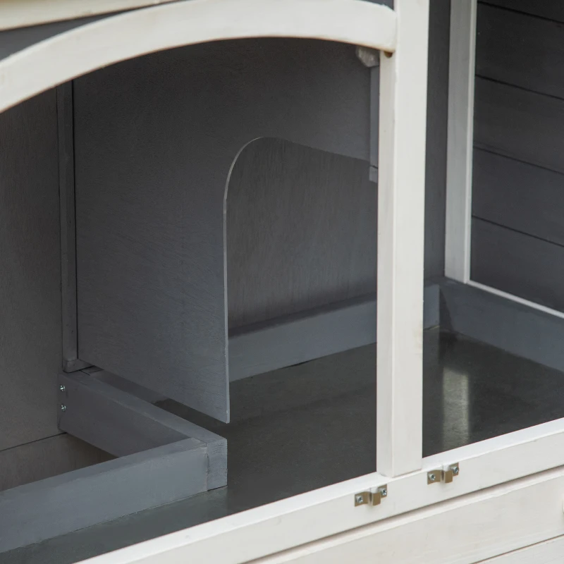 Pawhut hok voor kleine dieren Kooi voor kleine dieren met bodempan en oprit cavia hok cavia kooi 2 verdiepingen klein dierenhok dennenhout wit + grijs 117 x 49 x 108 cm