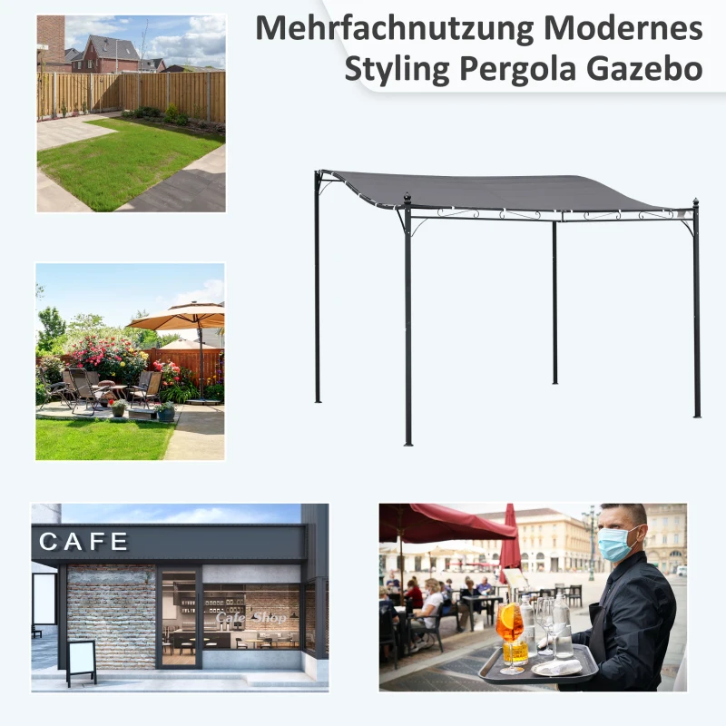 Outsunny Pergola Metaal 297x297cm Met Gebogen Dak voor Garden en Terrace voor Gezins Grijs(m-4)