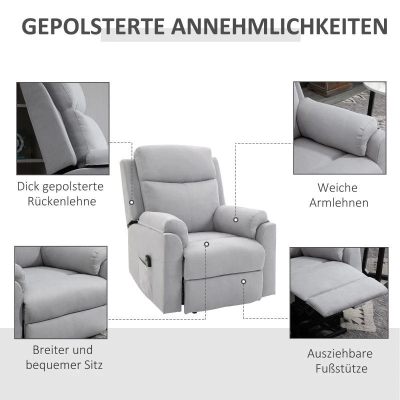 HOMCOM elektrische sta-stoel fauteuil met opstahulp voor senioren relaxfauteuil TV-fauteuil met slaapfunctie en opstahulp TV-fauteuil ligfunctie linnen touch grijs 83 x 89 x 102 cm