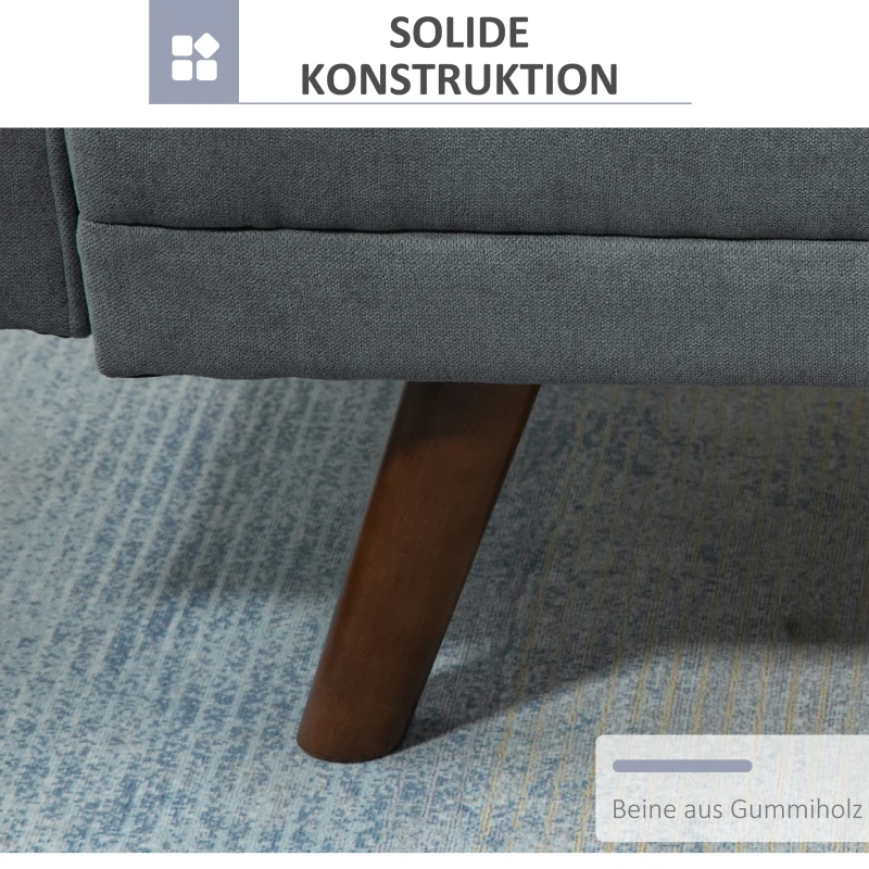 HOMCOM slaapbank opklapbare bank 3-zits stoffen slaapbank bank bank met slaapfunctie bankstel polyester hout grijs 208 x 81 x 92 cm