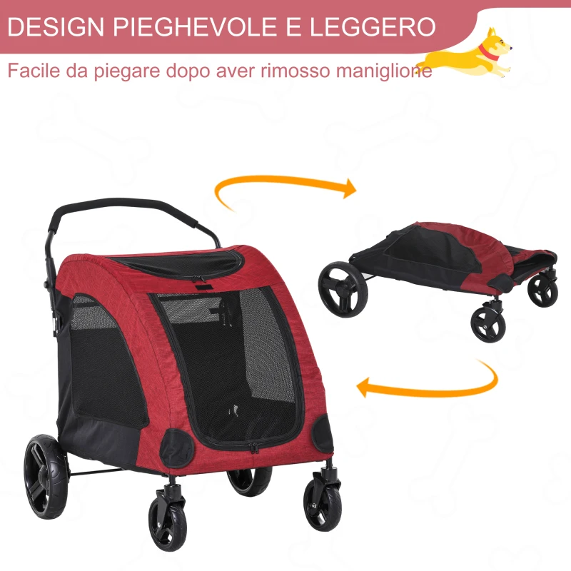 PawHut Passeggino per Cani di Taglia Medio-Grande Rosso