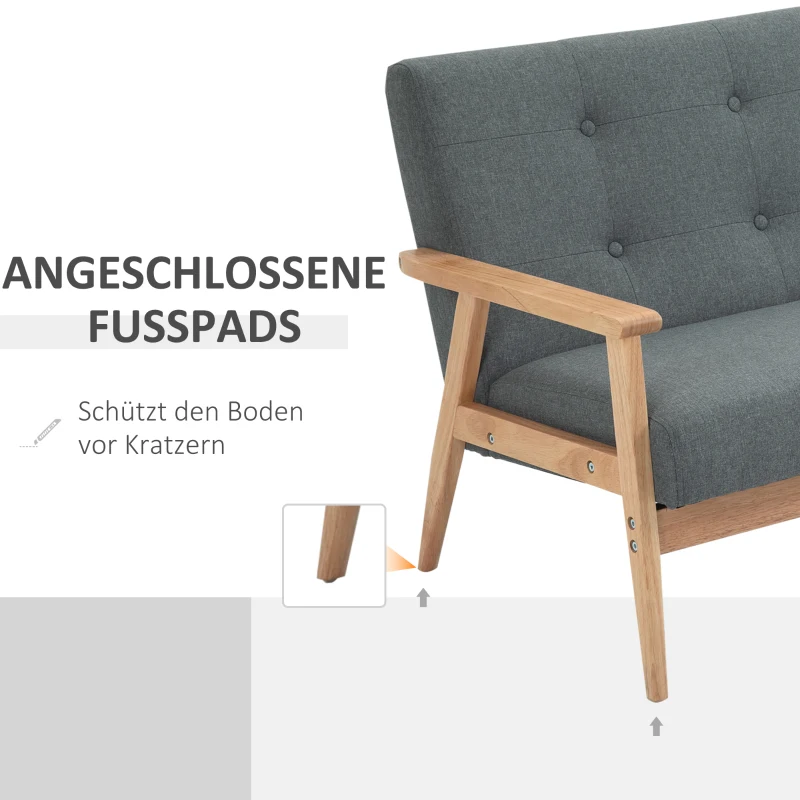 HOMCOM 2 zits bank twee zits stoffen bank tweezits bank bekleding loveseat compact design linnen rubber hout grijs 115 x 66.5 x 73 cm(m-6)