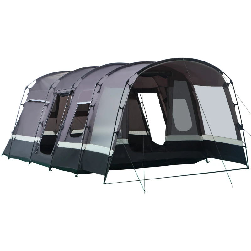 Outsunny campingtent 8 persoons tent tunneltent met voorkamer 4 ramen familietent PU3000mm voor trekking festival glasvezel donkergrijs 580 x 320 x 215 cm