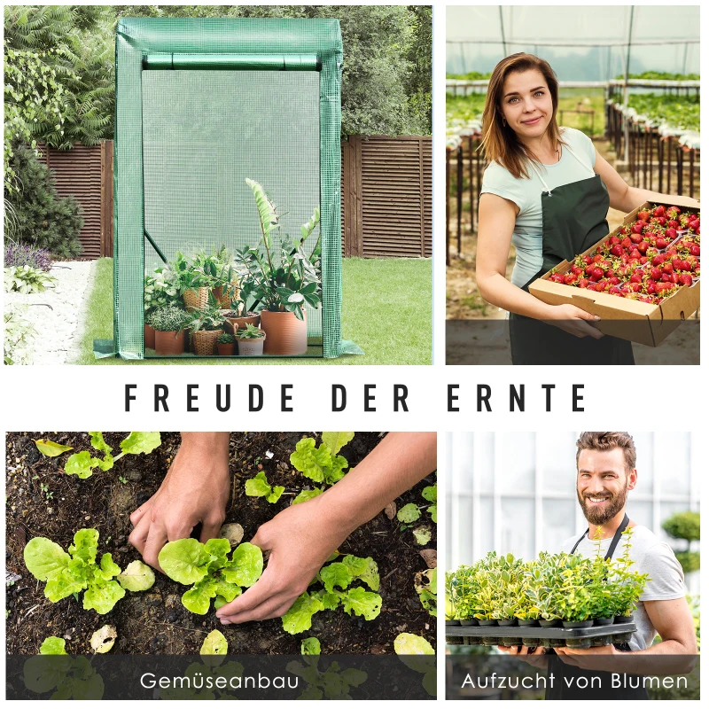 Outsunny Folie Kas Binnenplaats Balkon Mini Draagbare Metalen Frame Warm Tuinhuisje Staal PE Plastic Groen 100x50x150cm