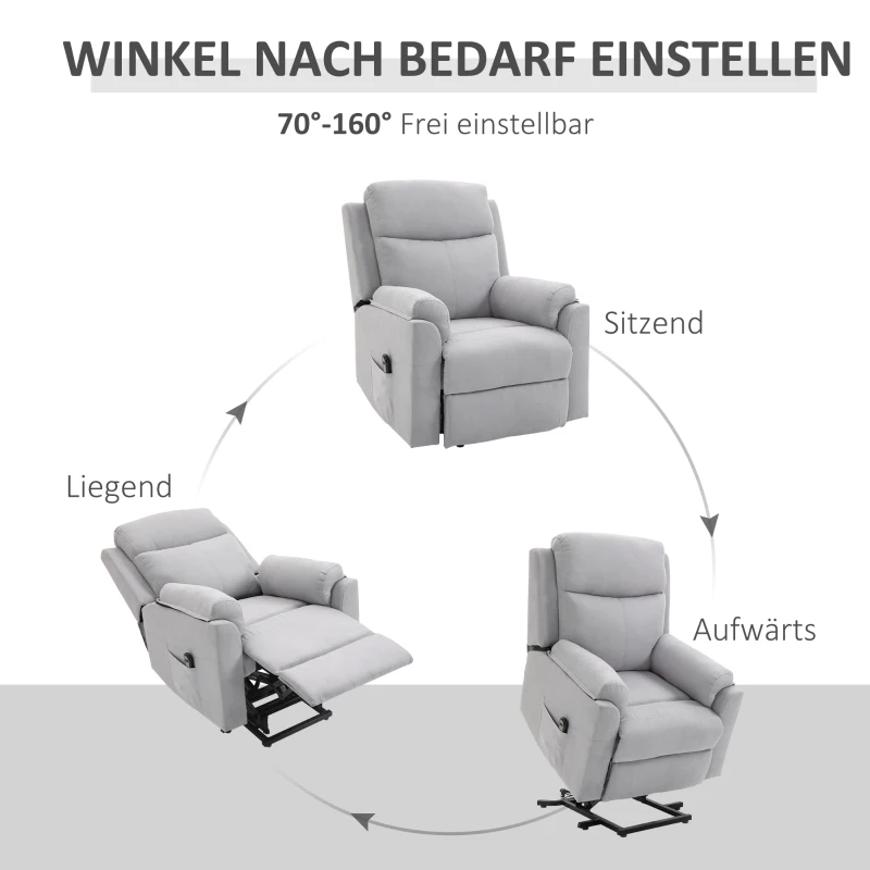 HOMCOM elektrische sta-stoel fauteuil met opstahulp voor senioren relaxfauteuil TV-fauteuil met slaapfunctie en opstahulp TV-fauteuil ligfunctie linnen touch grijs 83 x 89 x 102 cm