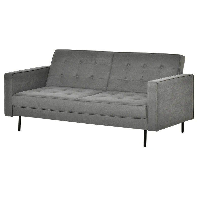 HOMCOM slaapbank 3-zits slaapbank stof sofa met slaapfunctie slaapbank met bed box hoek verstelbaar vintage eucalyptus hout katoen grijs