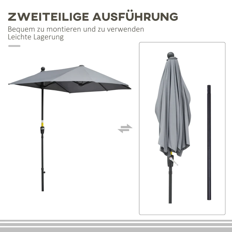 Outsunny 2 x 2 m parasol halfronde balkonparasol met beugel waterdicht voor tuinterras binnenplaats 100% polyester donkergrijs