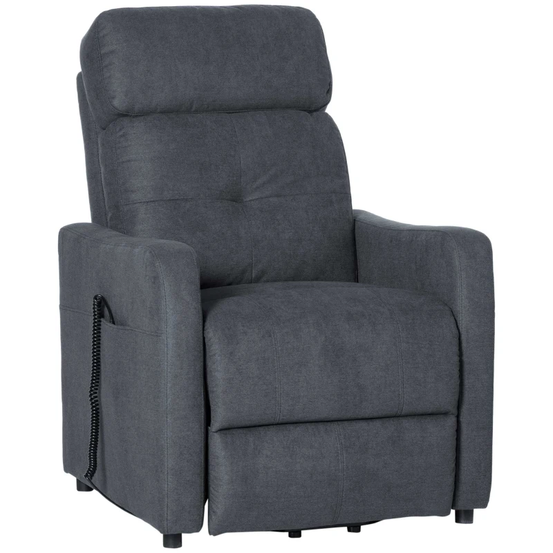 HOMCOM elektrische fauteuil TV fauteuil fauteuil met opstahulp Relax fauteuil met ligfunctie met afstandsbediening polyester stof grijs 71 x 94 x104 cm