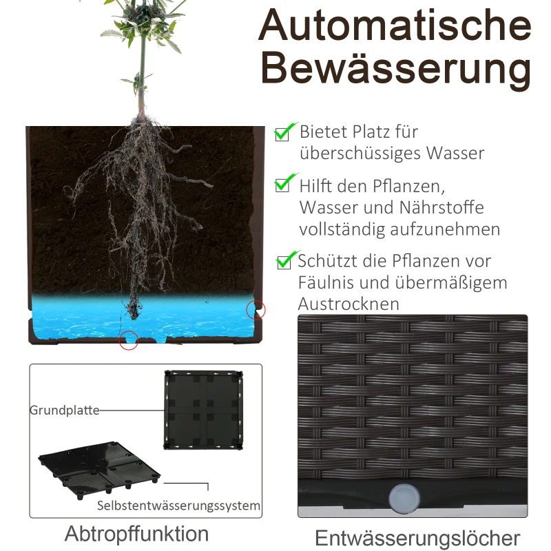 Outsunny verhoogd bed 6-delige plantenbak met drainagegaten rotan look bloembak DIY bruin 40 x 40 x 44 cm