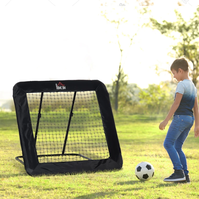 HOMCOM voetbal rebounder opvouwbaar kickback goal rebound wandnet voor honkbal basketbal volleybal verstelbaar in 5 stappen staal zwart 128 x 118 x 108-120 cm