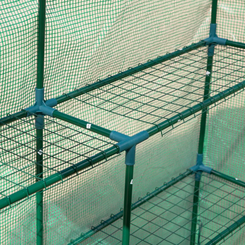 Outsunny foliekas inloopkas met 8 planken tomatenkas koude kozijn met deur groen staal PE kunststof 214 x 143 x 195 cm