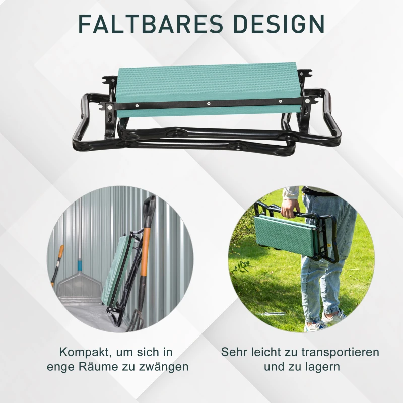 Outsunny Kniebank voor Tuinieren Opvouwbare Tuinkruk Tuinbank Kniehulp tot 150 kg EVA Foam Staal Donkergroen 58 x 28 x 49 cm