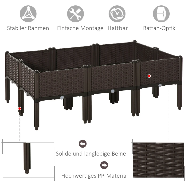 Outsunny verhoogd bed 6-delige plantenbak met drainagegaten rotan look bloembak DIY bruin 40 x 40 x 44 cm