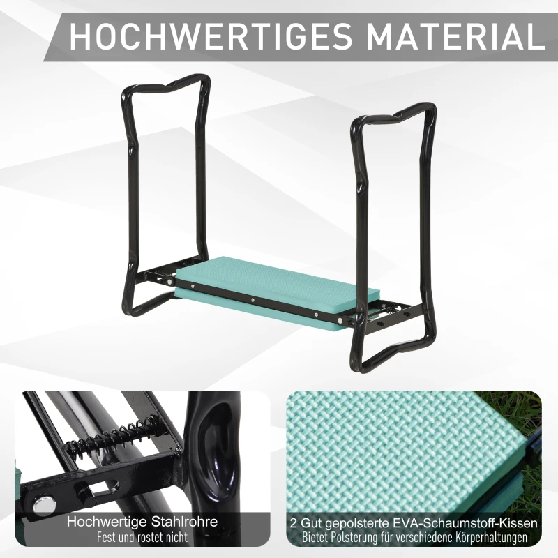 Outsunny Kniebank voor Tuinieren Opvouwbare Tuinkruk Tuinbank Kniehulp tot 150 kg EVA Foam Staal Donkergroen 58 x 28 x 49 cm