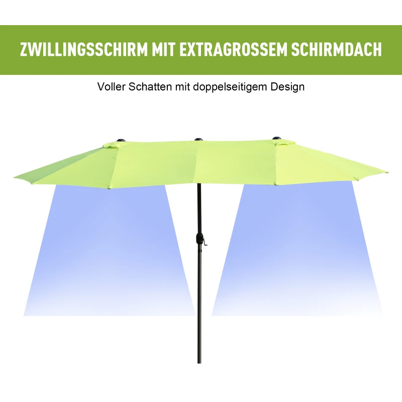 Outsunny Dubbele Parasol Tuinparasol Marktparasol Terrasparasol met Handkruk Groen Ovaal 460 x 270 x 240 cm